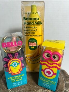 TONYMOLY Banana Hand Milk & Minions Lip Balms - Yellow Pink Blue